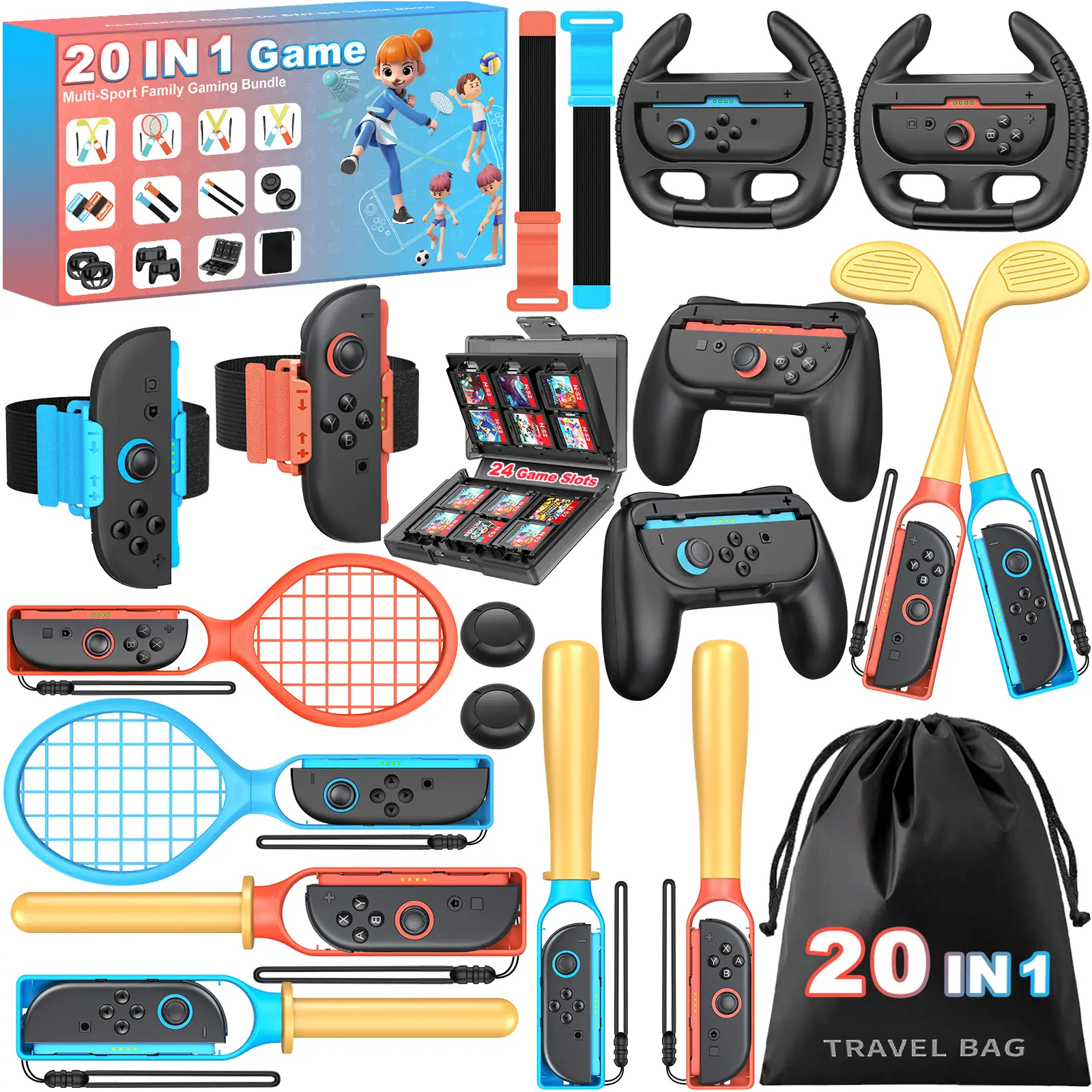 ESYWEN 20 In 1 Gaming Console Accessories Bundle for 2025 Nintendo Switch 2 - Adjustable Rubber Shell, Plastic Card Holder, Joy-Con 2 Compatible, Thumb Grips, Family Party Game Kit, Kids Gifts for Switch Sports, Mario Golf Super Rush