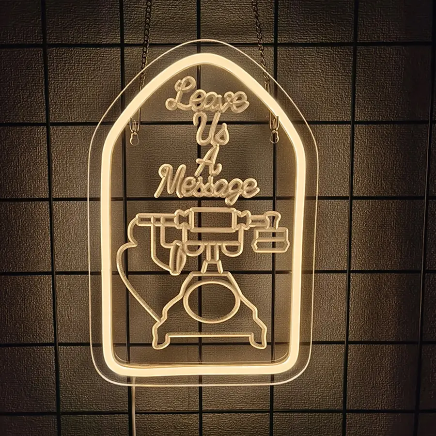 Leave a Message Neon Sign Wall Decor 3D Art Carving Design USB Powered Personalized Neon Light Sign Beauty Salon Spa Hotel Storefront Business Lash Hair Shop Wedding Neon Signs Warm White