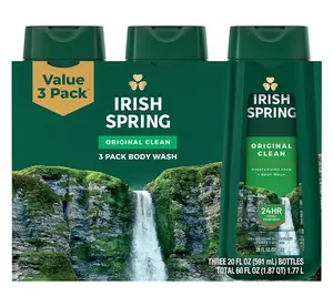 Irish Spring Original Clean Body Wash 3 Pack – 24HR Fresh, Face & Body, 20 oz Each, Value Bundle