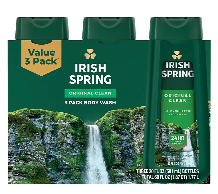 Irish Spring Original Clean Body Wash 3 Pack – 24HR Fresh, Face & Body, 20 oz Each, Value Bundle