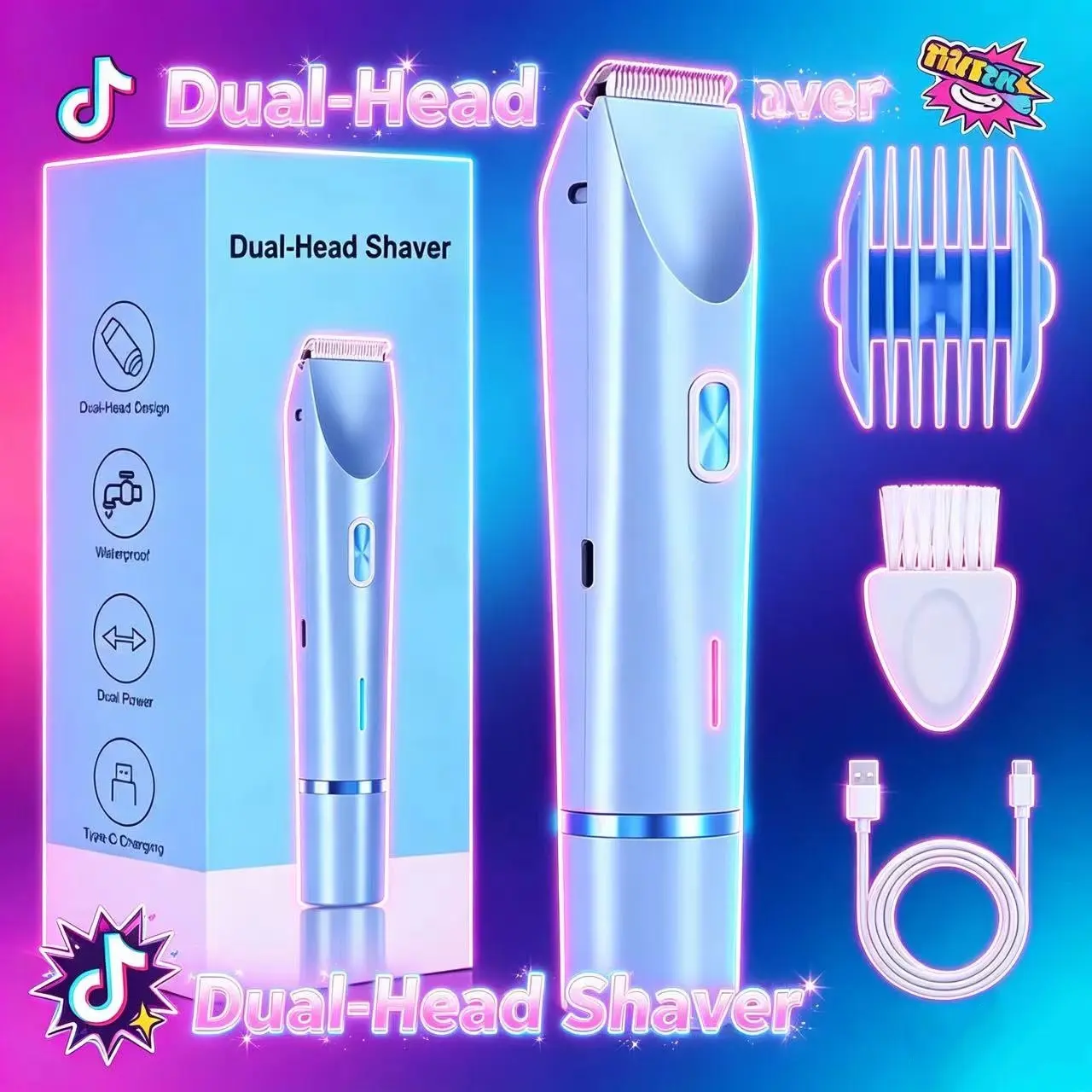 Women's Electric Trimmer Dual Head Bikini Hair Clipper, Body Hair Trimmer, Underarm Leg Arm Face Depilator, Abs Material, Lithium Ion Battery