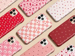 Pink Red Love Heart Valentine Phone Case – Kiss Checkered Romantic Aesthetic, Cute Couple Gift | Tough Case MagSafe Case for Model X 11 12 13 14 15 16 17 Pro Max S21 S22 S23 S24 S25 Ultra