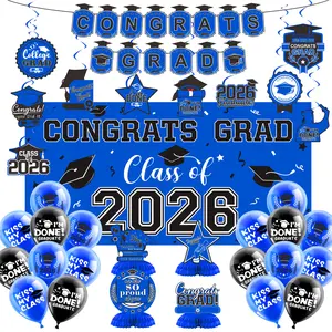 2026 Graduation Decoration Set – Congrats Graduation Banner, Photo Backdrop, Honeycomb Decor & Party Supplies