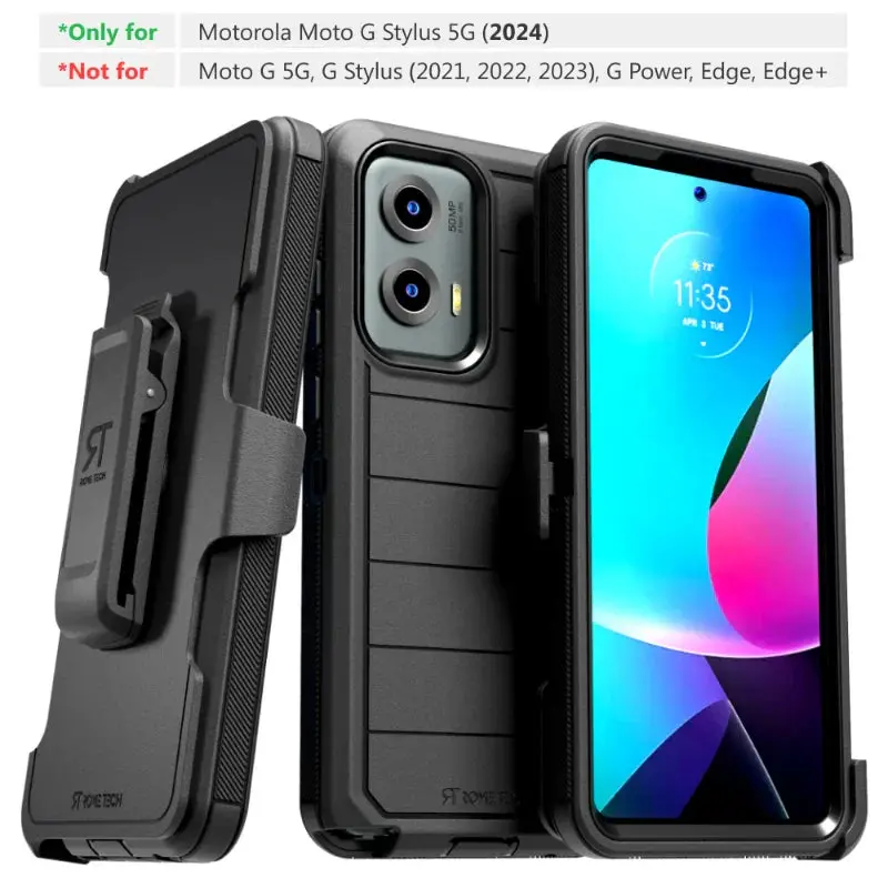 Rome Tech Defender Series Case for Motorola Moto G Stylus 5G 2024 - Durable Shockproof Holster with Screen Protector & Kickstand Feature