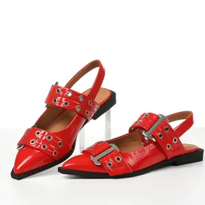 Ballerina Flats for Women Pointed Toe Wide Welt Adjustable Buckle Slingback Strap Studs Buckle Flats Comfy Slip On Work Casual Dailywear Dressy Summer Ballet Footwear Shoes Christmas Sandals Women