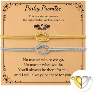 Gold Matching Bracelets for Couples - 14K Gold Plated Love Knot Bracelet, Dainty Golden Long Distance Forever Infinity Relationship Jewelry, Christmas Birthday Gifts for Boyfriend Girlfriend Best Friend