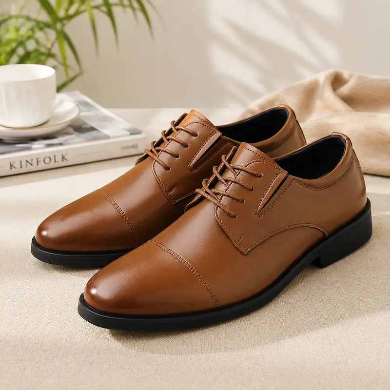 Men's Dress Shoes Cap Toe Lace Up Classic Smooth Lightweight Comfort Business Wedding Office Work Everyday Shoes Black Brown