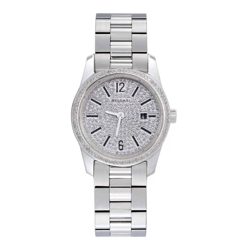 BVLGARI Ergon EG30S Quartz 30mm Stainless Steel Pave Diamond Dial Diamond Bezel Bracelet Ladies Watch WHT023957