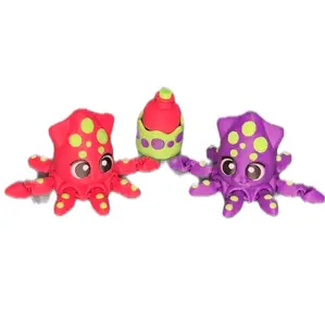 Articulated Squid Set with Clicking Fidget Ink Pot 4" Toy Customize Red Purple Colors Dotted Design
