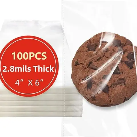 4x6 Inches 100 Pcs Clear Self Sealing Cellophane Bags Cookie Bags Resealable Cellophane Bag for Packaging Cookies,Gifts,Favors, Products,Candy