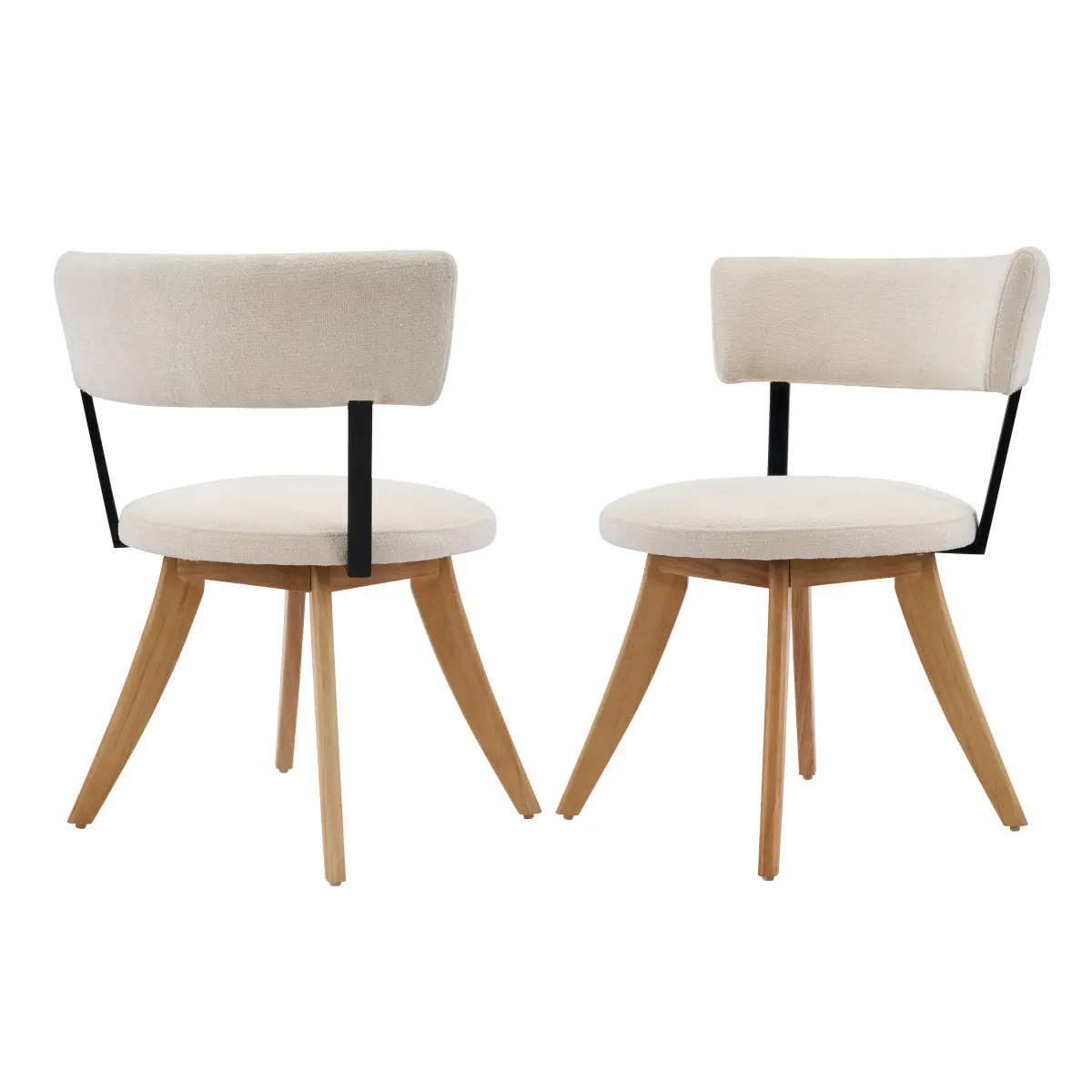 Set of 2 Modern Scandinavian Design Dining Chairs - White Fabric, Natural Rubber Wood Base, 26.18 x 23.03 x 30.91 inches, Sturdy Non-Folding Armless, Stable Ergonomic Upholstered, Indoor Use, Single Box