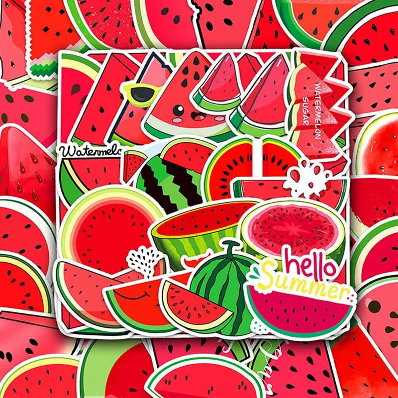 Watermelon Pattern Sticker (50pcs), Waterproof Decorative Sticker, Creative Decals for Water Bottle, Laptop, Phone Case, Scrapbook, Journal Making