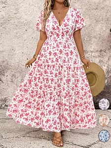 Plus Size Floral Long Dress, Slimming and Romantic Atmosphere, Perfect for Vacation Wear, Stylish and Comfortable Fashion