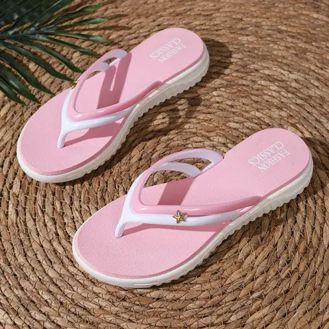Women's Pink Open-Toe Slip-On Beach Sandals - Fashionable Comfy Casual Summer Footwear for Beach Use, Sandals Women