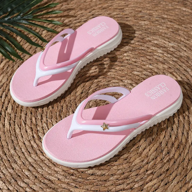 Women's Pink Open-Toe Slip-On Beach Sandals - Fashionable Comfy Casual Summer Footwear for Beach Use, Sandals Women
