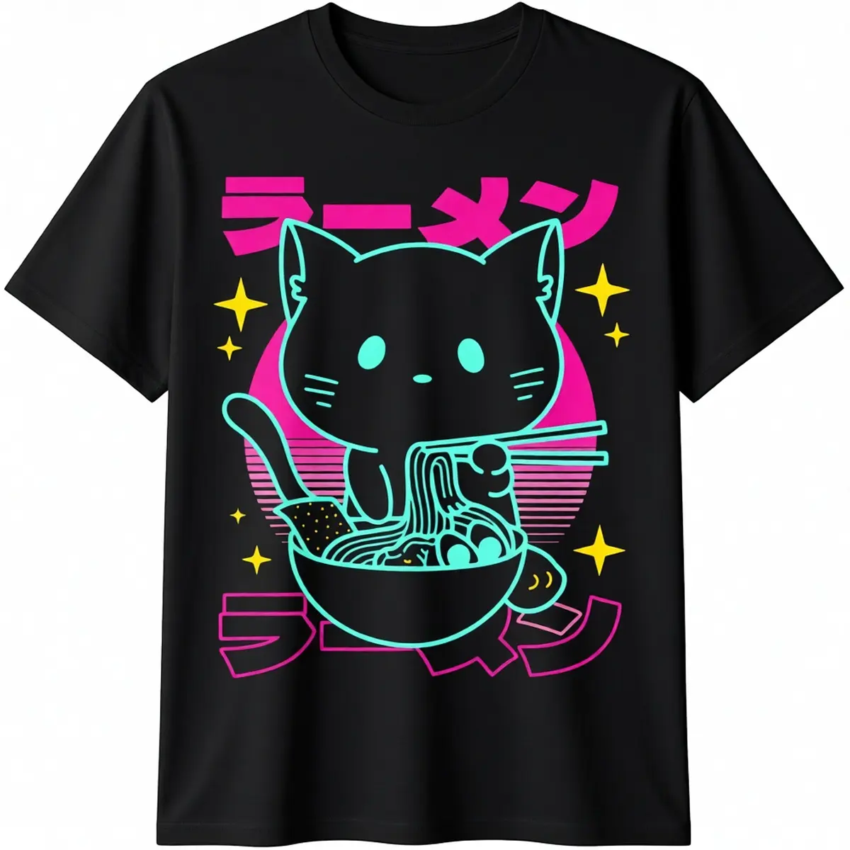 Men's Cotton T-shirt with Kawaii Cartoon Graphic Print - Short Sleeve Round Neck Casual Streetwear Top, Tshirt, Menswear