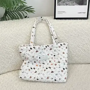 Puffy Quilted Tote Bag Floral Large Capacity Bag