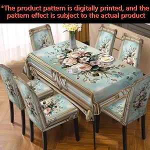 (JIT Enabled) Festival Print Rectangle Tablecloth & Chair Cover Set, Removable & Washable, All-Season Festive Decor, Perfect for Festivals, Ideal for Home Dining Room, Living Room, Kitchen, Household Use, Gifts & Party Decorations (2D flat)