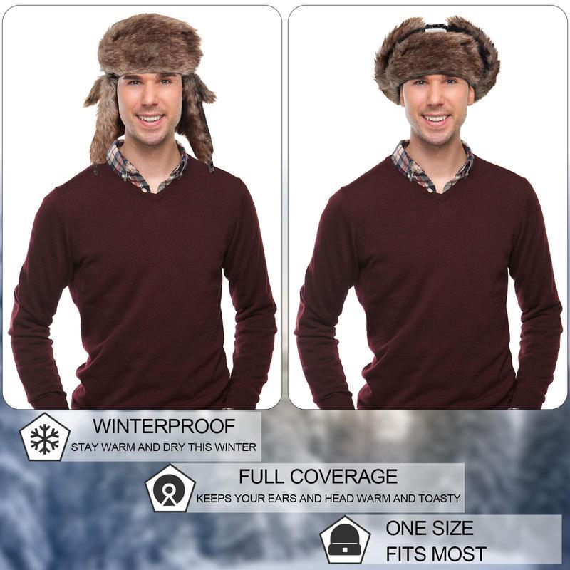 Faux Fur Reflective Aviator Trapper Hat – Warm Windproof Winter Cap for Outdoor Snow Activities and Cold Weather Protection