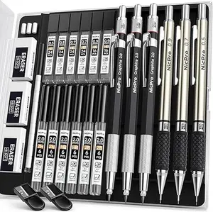 6PCS Art Mechanical Pencil Set, 3PCS Metal Drafting Pencil 0.5 mm & 0.7 mm & 0.9 mm & 3PCS 2mm Graphite Lead Holder (2B HB 2H) For Writing, Sketching Drawing With Lead Refills Case