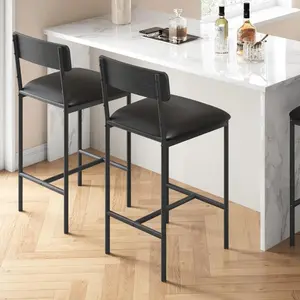 Bar Stools Set of 2, Kitchen Bar Stools with Footrest, 25.5 Inches Upholstered Bar Chairs with Back, Counter Height Barstools for Counter Bar, Island, Easy Assembly, Rustic Black Furniture Modern Aesthetic