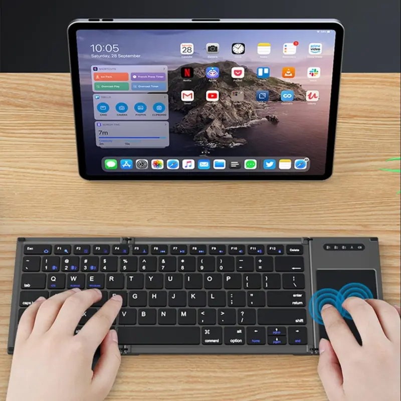 Ultra-thin Wireless Gaming Keyboard, Folding Wireless Keyboard, 1 Count Foldable Bluetooth-compatible Tablet Keyboard, Portable High Sensitivity Touch Screen BT Keyboard, Tablet & Computer Accessories, Gaming Accessories