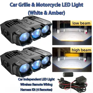 LED Triple Laser Fog Lights with Independent Wiring Harness, 4-Key Remote Control 100W White/Yellow Dual-Color, 12V/24V Universal 100% Decoding IP68 Waterproof for All Cars & Motorcycles