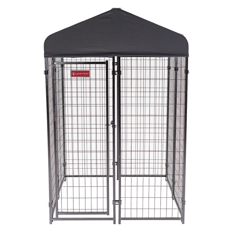 Lucky Dog Uptown Large Outdoor Covered Kennel Secure Fenced Pet Dog Crate, Black