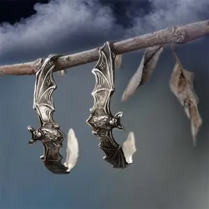 Retro niche dark bat wings exaggerated earrings fashionable Gothic style old creative Halloween accessories