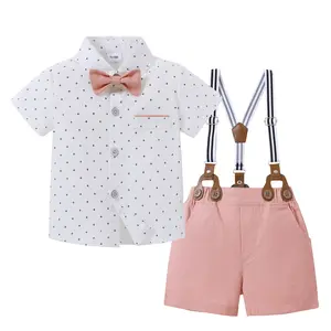Toddler Baby Boy Clothes 1-5T Boy Gentleman Suit Short Sleeves Shirt +Suspender Pants +Bowtie Toddler Dress Boy Outfit boys suits Cute Romper Casual Tops