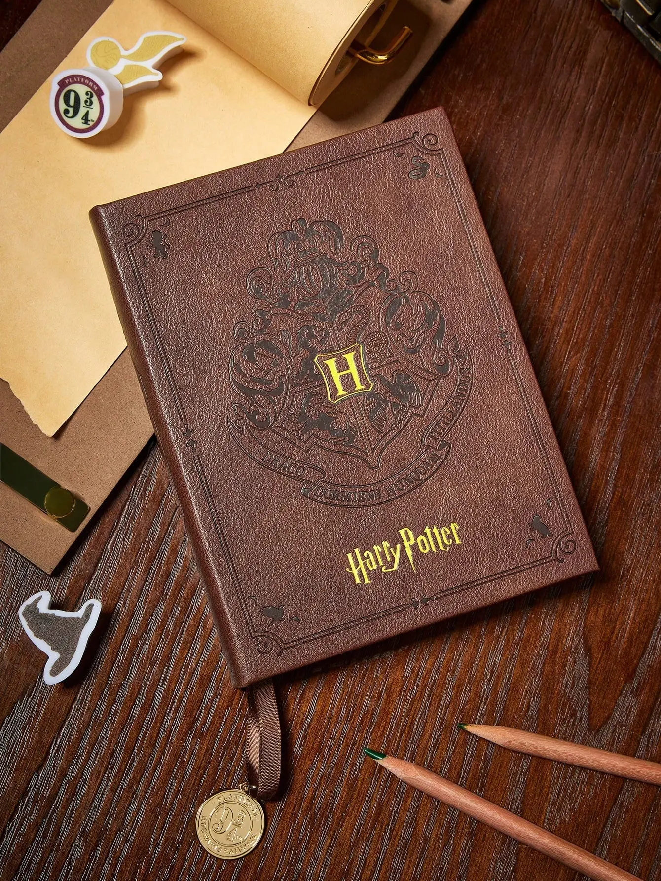 HP Vintage Notebook with Metal Bookmark - Brown Wizard School Journal - Writing Diary for Students Fans & Gifts