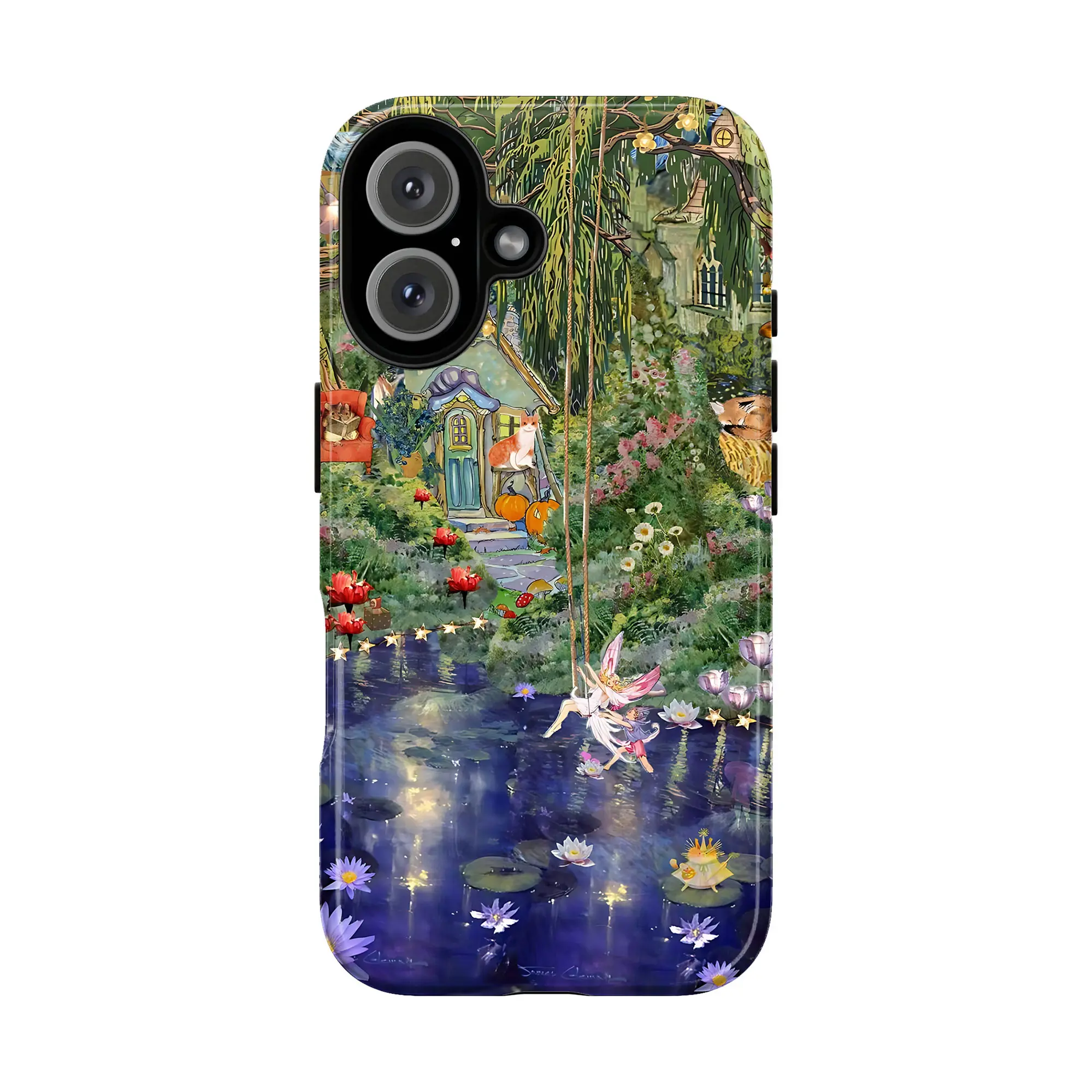 Whimsical Cottagecore Fairy Garden Smartphone Case - Enchanted Forest & Lake Pond Illustrations, Delicate Nature Tough Cover for iPhone 11-17 Pro Max & Galaxy S21-S26, Handheld Cellphone Protection Gift for Women, Casing
