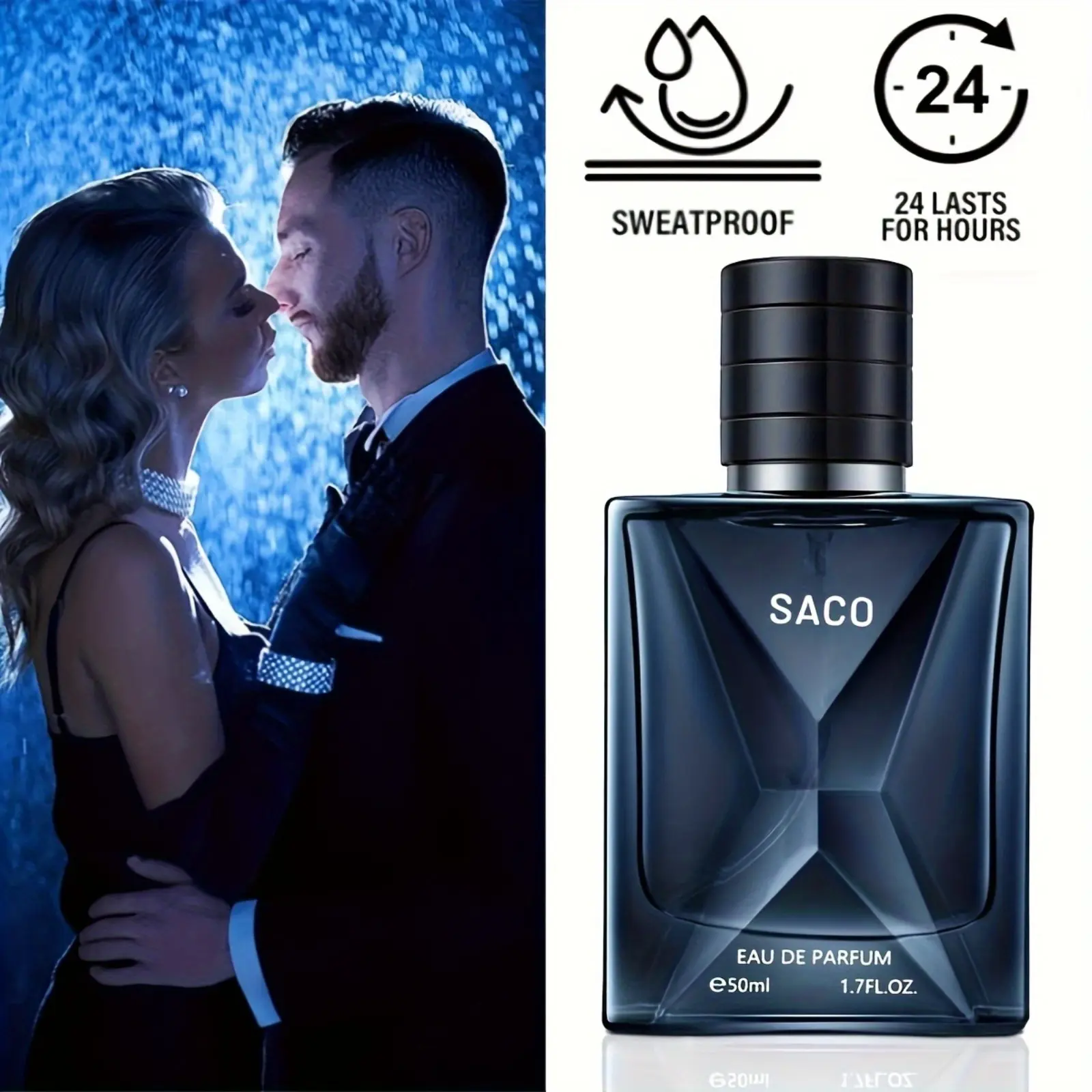 1pc SACO Eau De Parfum for Men, 1.7fl.oz - Fresh Woody Scent with Perfume Oil, Phosphorus-Free Liquid Fragrance, Alcohol-Based Cologne for Dating & Daily Use