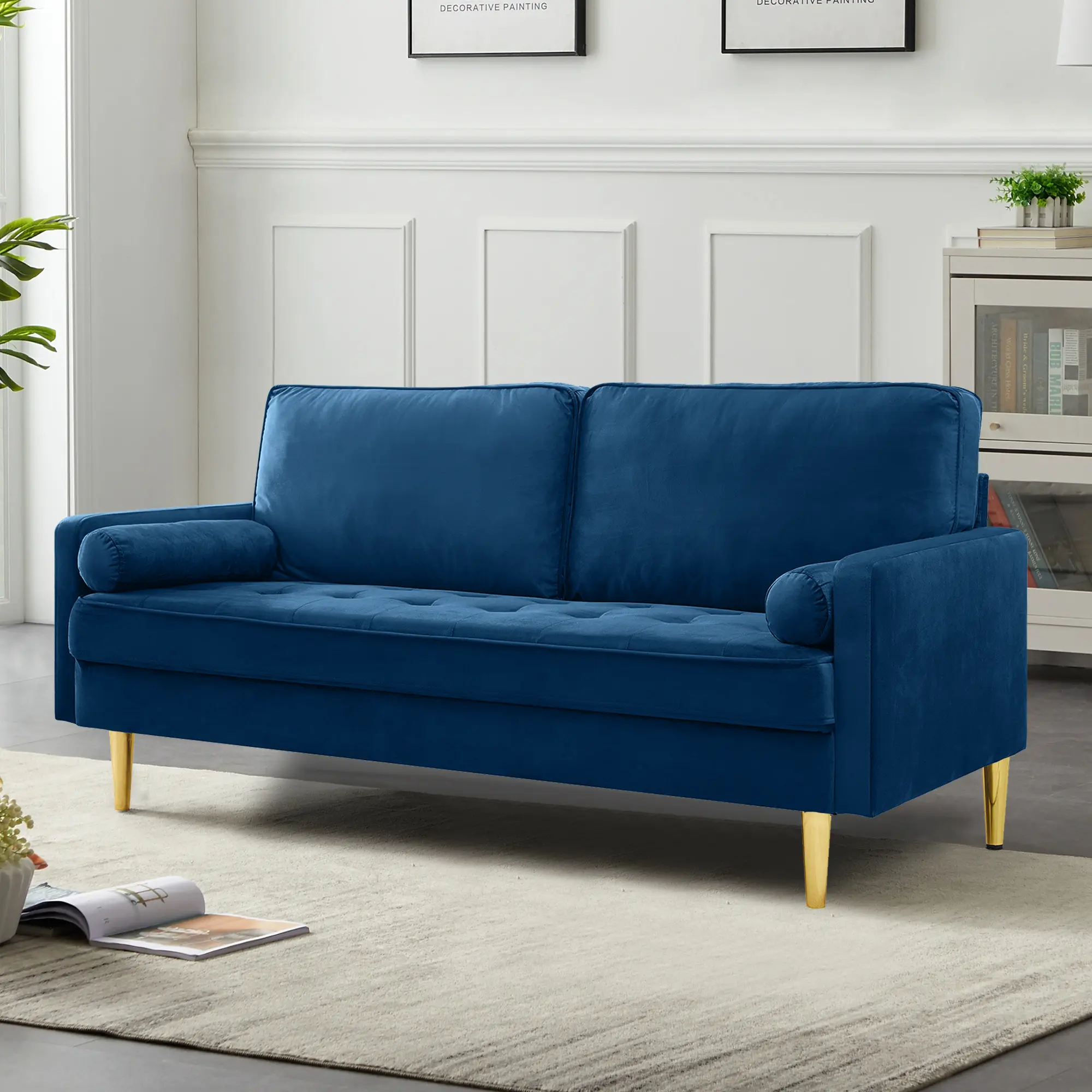 【Deals for You Days】67" Tufted Velvet Cloud Loveseat, Deep Seat Couch with Gold Legs & 2 Pillows, Easy Assembly Small Apartment Sofa