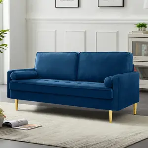 【Deals for You Days】67" Tufted Velvet Cloud Loveseat, Deep Seat Couch with Gold Legs & 2 Pillows, Easy Assembly Small Apartment Sofa