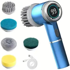 Electric Spin Scrubber, Cordless Shower Scrubber with Battery Level Display, 3 Speeds Electric Scrubber for Cleaning with 5 Replaceable Heads, Cleaning Brush for Bathroom/Sink/Window