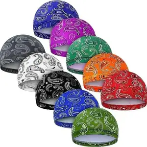 Men’s Paisley Skull Cap Quick Dry Breathable Head Wrap Lightweight Stretch Helmet Liner Sweat Wicking Sports Beanie for Cycling Running Workout Outdoor Activities Streetwear Daily Wear