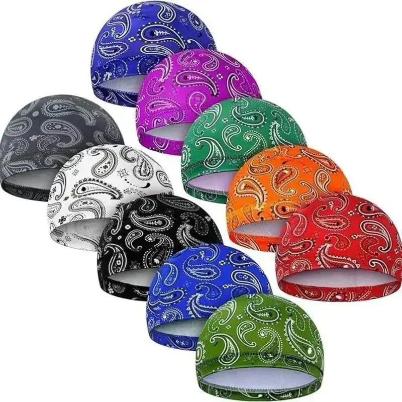 Men’s Paisley Skull Cap Quick Dry Breathable Head Wrap Lightweight Stretch Helmet Liner Sweat Wicking Sports Beanie for Cycling Running Workout Outdoor Activities Streetwear Daily Wear