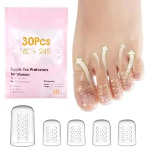 30 Pcs Silicone Toe Protectors for Women High Heels, Anti-Friction Toe Sleeves for Blisters & Pain Relief, Dual Size Big & Little Toe Covers, Clear Breathable Toe Caps for All-Day Comfort