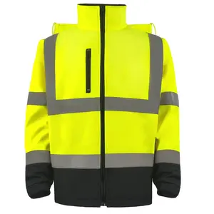 Safety Reflective Stripe SoftShell High Visibility Jacket SAFETY YELLOW Wind Water Resistant ANSI ISEA 107 2015 Standard