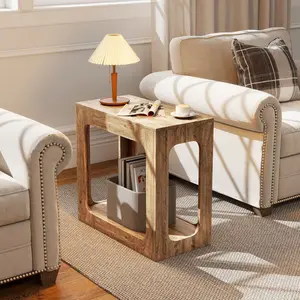 COSTWAY - 2-Tier End Table with Storage Shelf for Living Room-Oak
