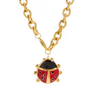 Ladybug Pendant Chain Necklace - 18K Gold Plated Stainless Steel