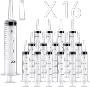 16 Pack 20ml Plastic Syringe, Large Syringes Tools for Liquid, Sterile and Individually Sealed for Measuring, Watering, Refilling, Feeding Pets, Scientific Labs, Oil or Glue Applicator