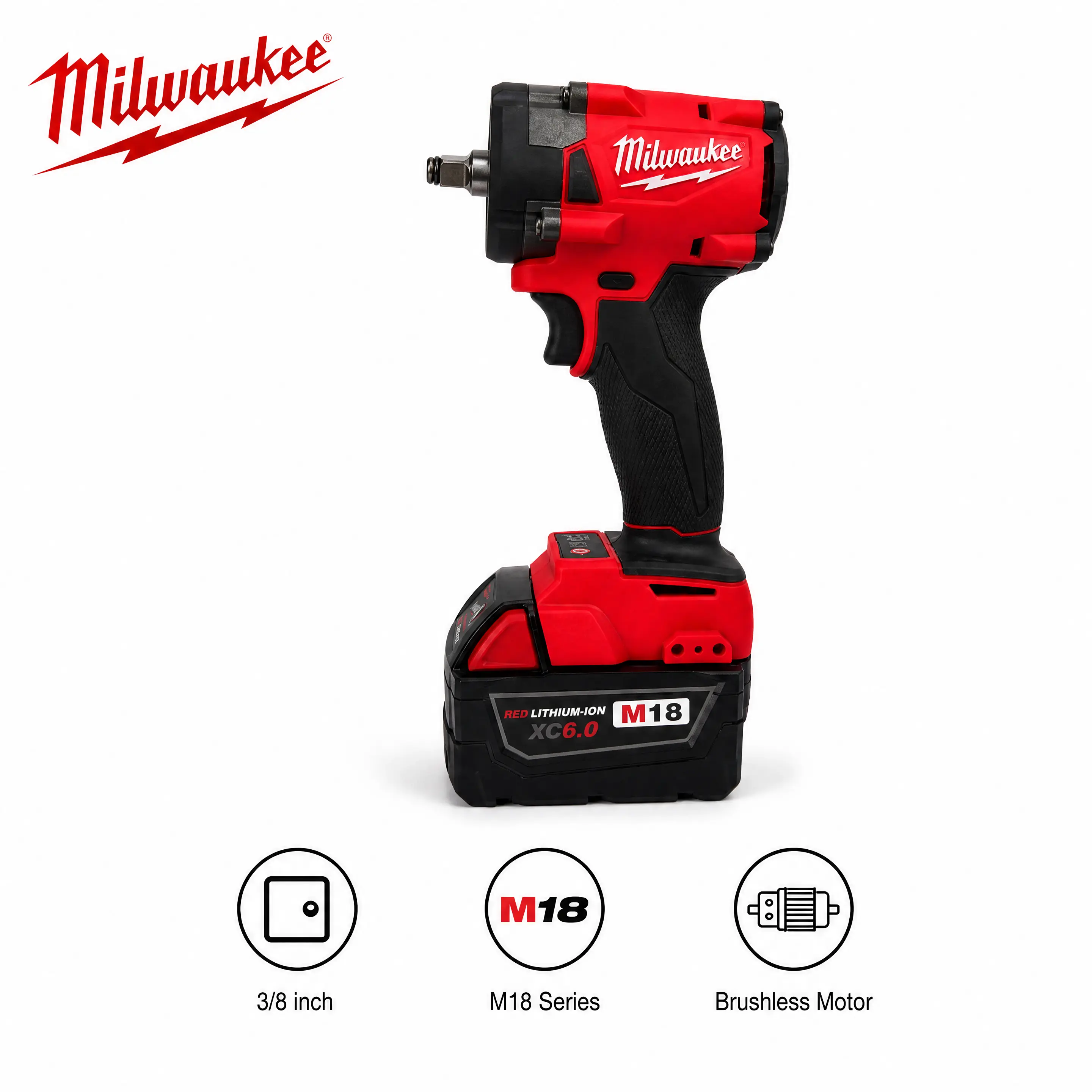 Milwaukee M18 Cordless Brushless Impact Wrench - 18V Lithium Platform, 3/8-in Drive, 339 nm Torque, 4 Adjustable Speeds, Friction Ring Through Hole, Power Tools for Mechanics, Fits Standard Sockets & M18 High-Strength Bolts