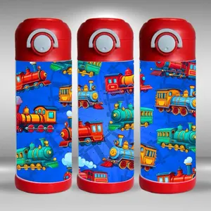 Trains 3D 12 oz kid Tumbler - BPA Free, stainless steel, Leak proof, durable, with clear lid