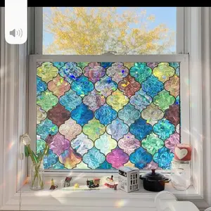 Colorful Diamond Decorative Window Film, Static Cling UV Protection Striped Removable Privacy Film, Suitable for Home Office Bathroom Windows