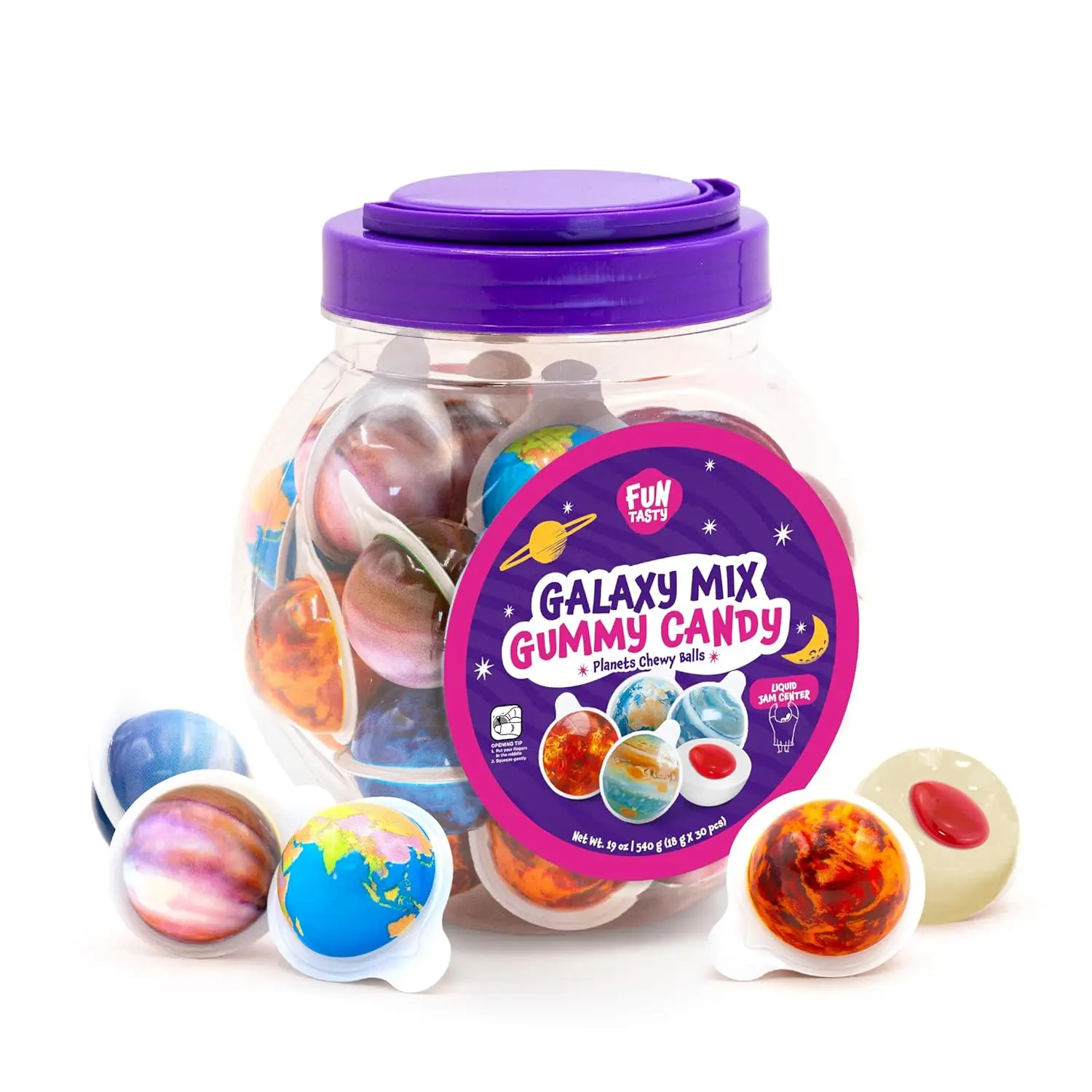 Gummy Planets Mix, Individually Wrapped Planet Gummies - 30 Count Jar