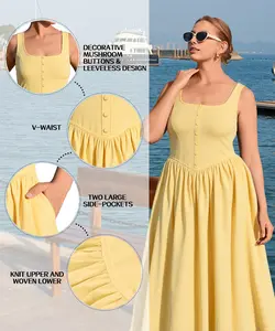 RITERA Plus Size Summer Dresses for Curvy Women Maxi Square Neck Sleeveless Casual Beach Sundress with Pockets, Flowy Dress