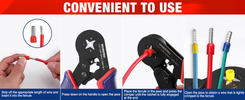 #JumpstartSale WORKPRO Ferrule Crimping Tool Kit, AWG 28-7 Self-adjustable Ratchet Wire Crimping Tool