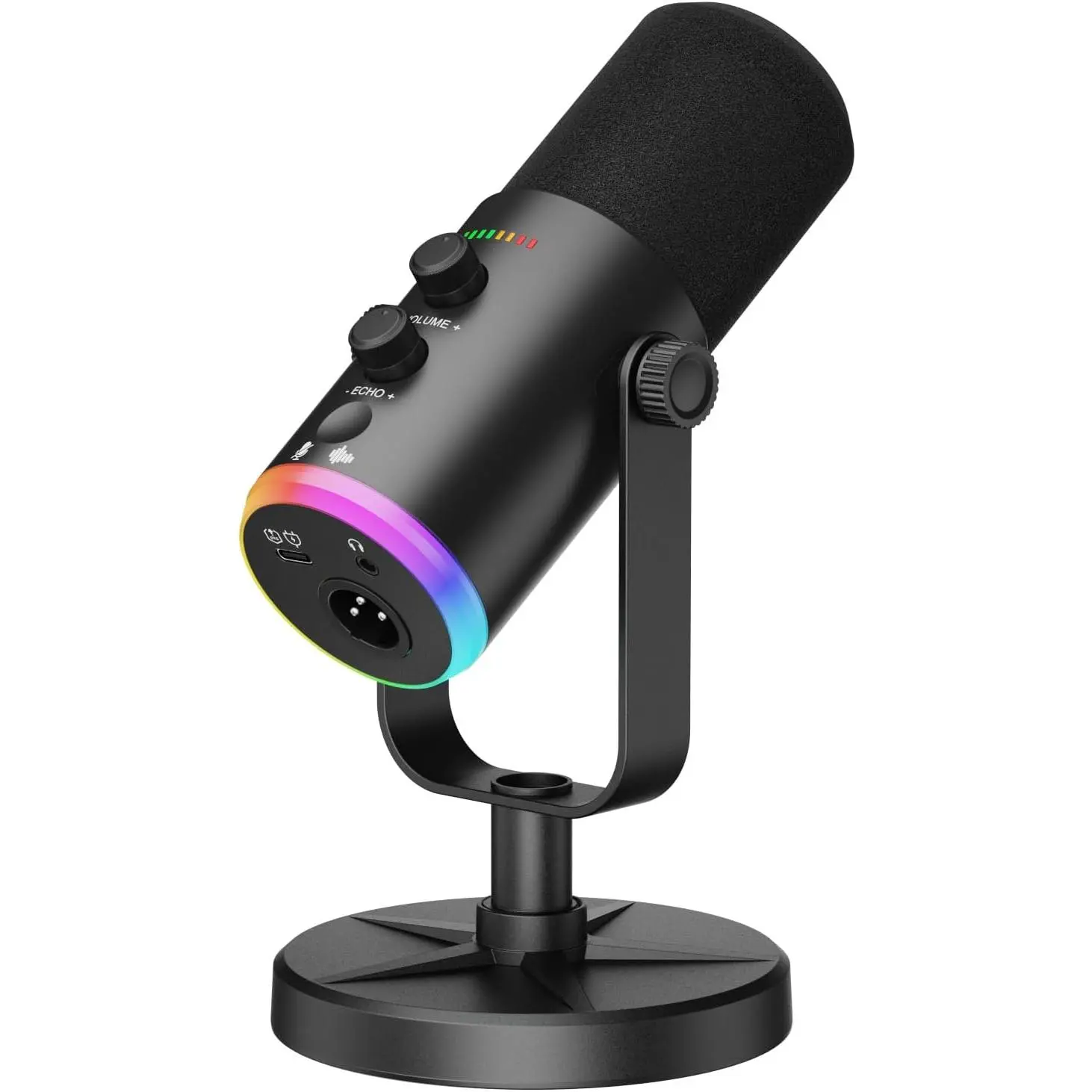 USB XLR Dynamic Gaming Microphone for PC, Podcast & Streaming, Cardioid Mic with Touch Mute, Gain Control, Headphone Jack & Noise Reduction